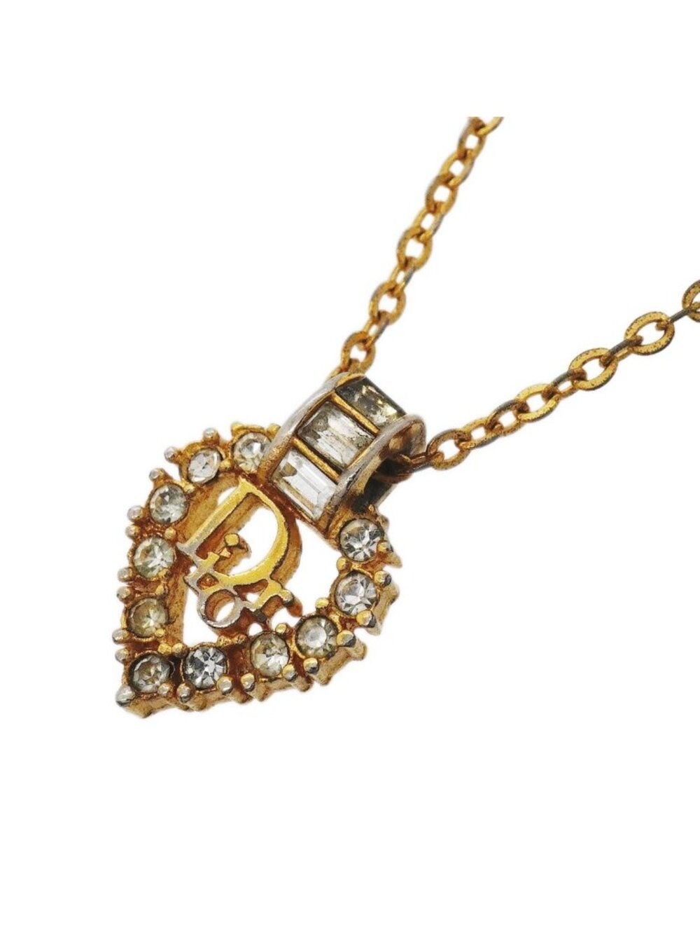 Dior Necklace Logo Gold Plated Rhinestone